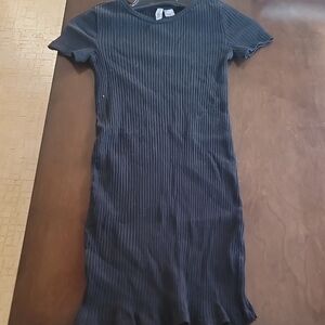 Divided Black Ribbed Midi Dress